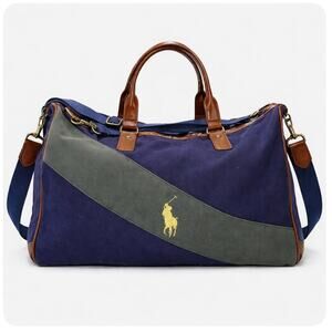 Polo Ralph Lauren Canvas Leather Weekend Duffel Overnight Travel Bag